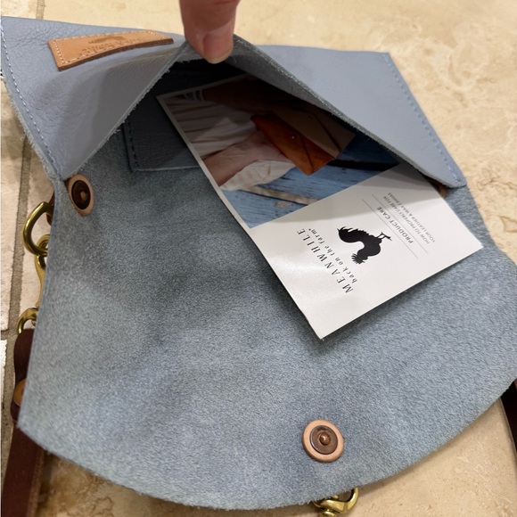 Dusty Blue Leather Envelope Clutch & Crossbody - Meanwhile Back on the Farm - Picture 7 of 11